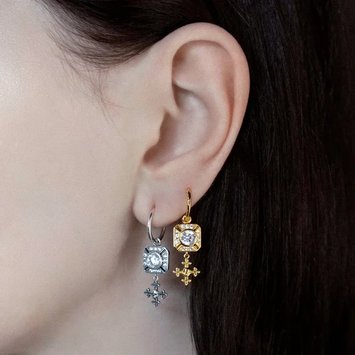 GRANDIOSE. Gothic Cubic Zirconia Cluster Hoop Earrings – Gold