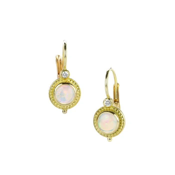 Granulated Round Opal Drop Earrings