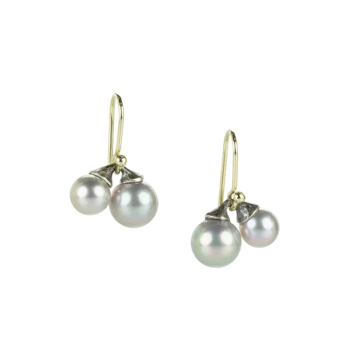 Gray Akoya Sibling Drop Earrings