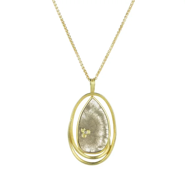 Gray Diamond Slice Oval Swirl Pendant Necklace