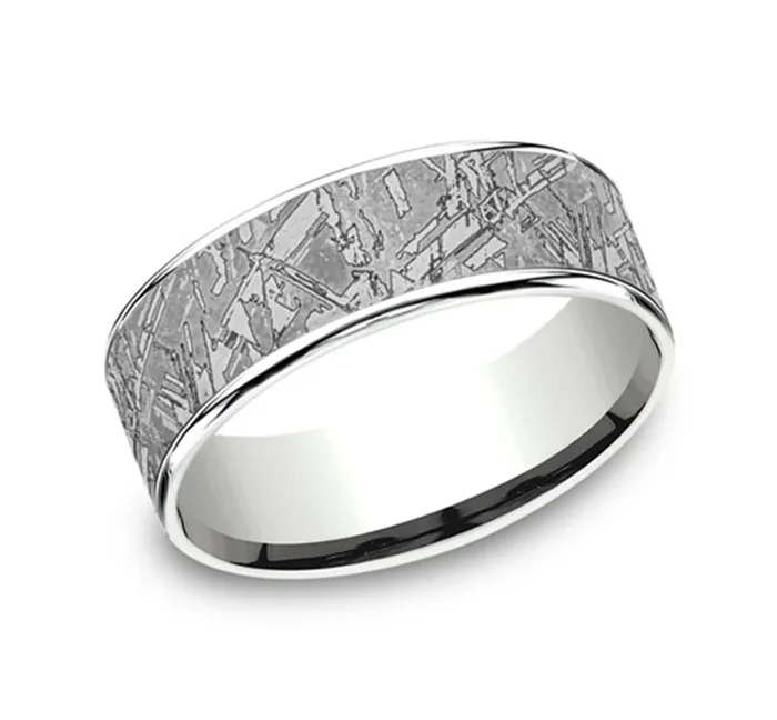 Gray Tantalum And 14K White Gold ‘The Gibeon’ Meteorite Patterned 7.5mm Wedding Band