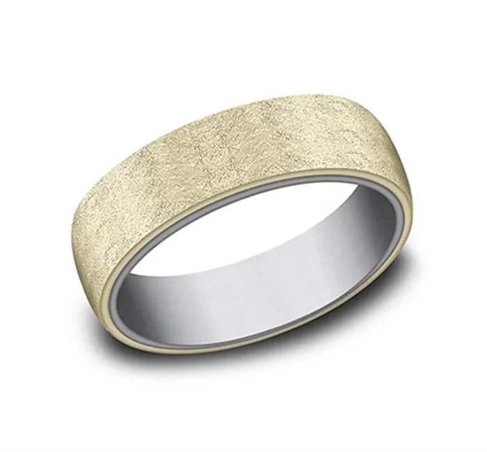 Gray Tantalum And 14K Yellow Gold ‘The Aurora’ Swirl Finish 6.5mm Wedding Band