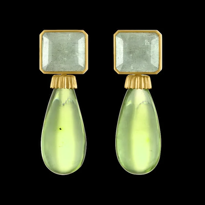 Green Beryl and Amber Canthus Earrings