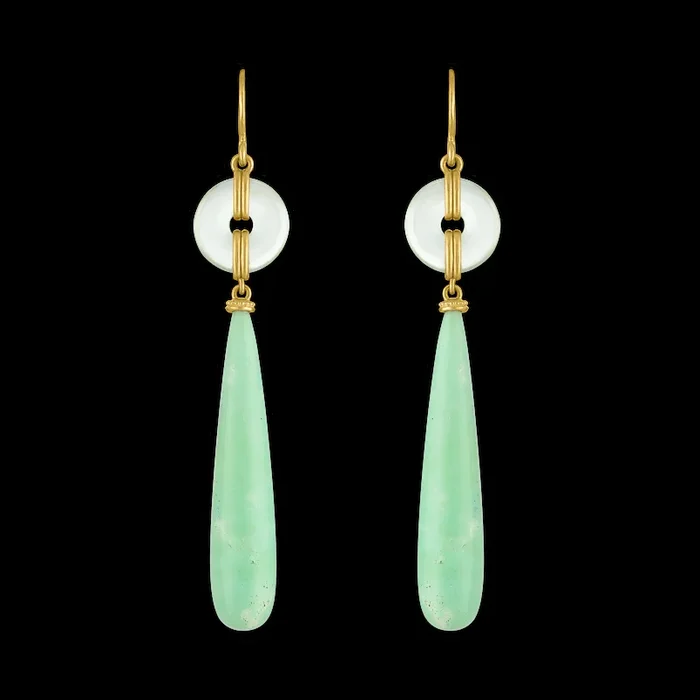 Green Beryl and Chrysoprase Discus Drop Earrings