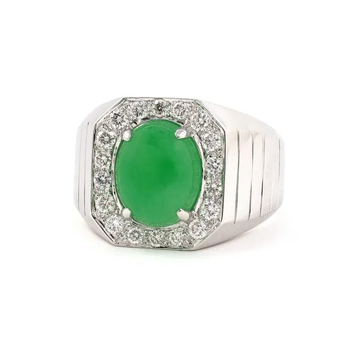 Green Jadeite Diamond Cluster Ring