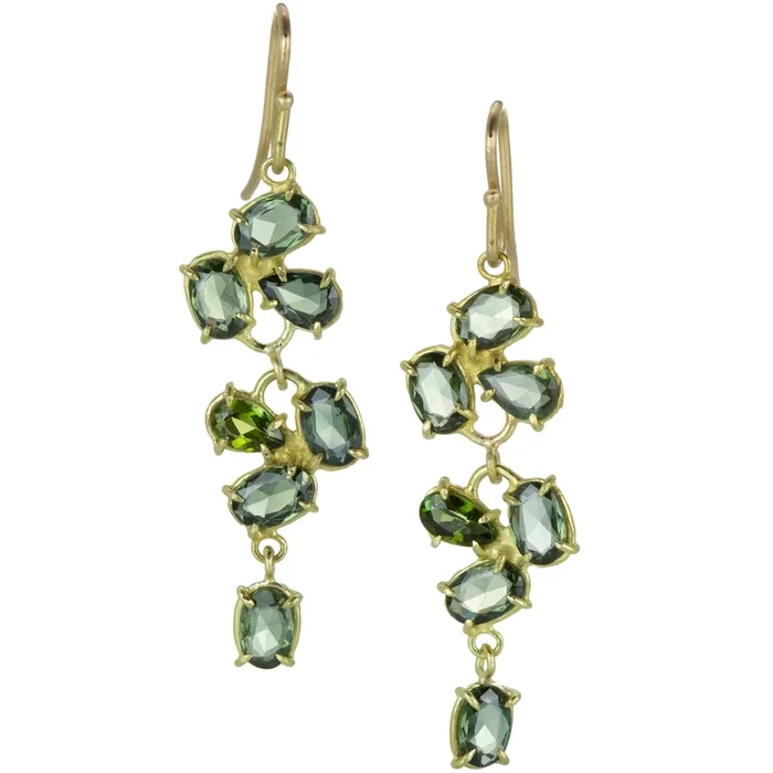 Green Sapphire Double Florette Earrings