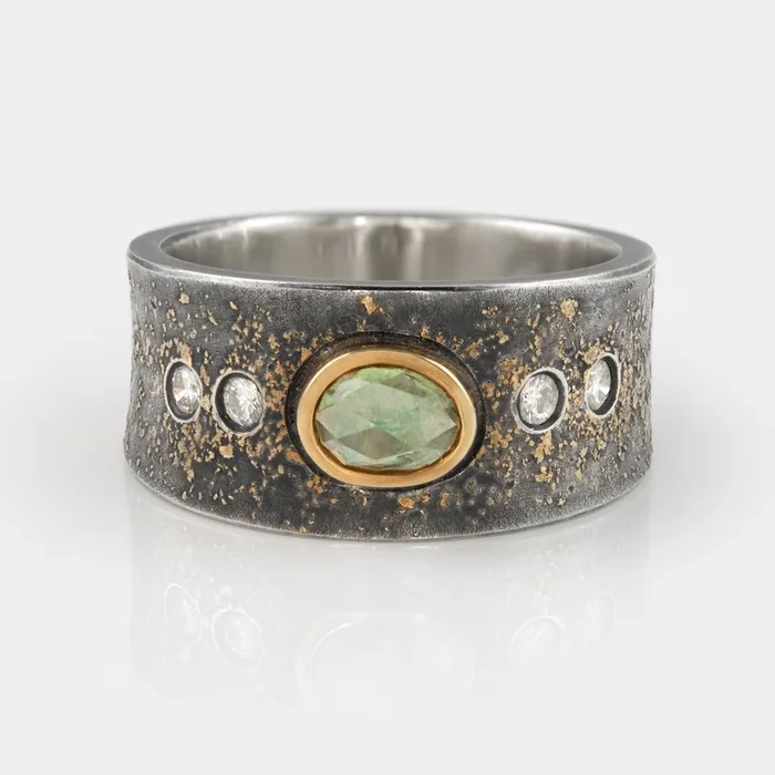 Green Sapphire Gold Dust Ring