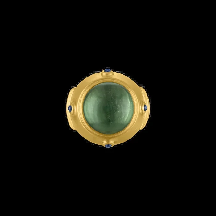 Green Tourmaline and Blue Sapphire Yia Yia Ring