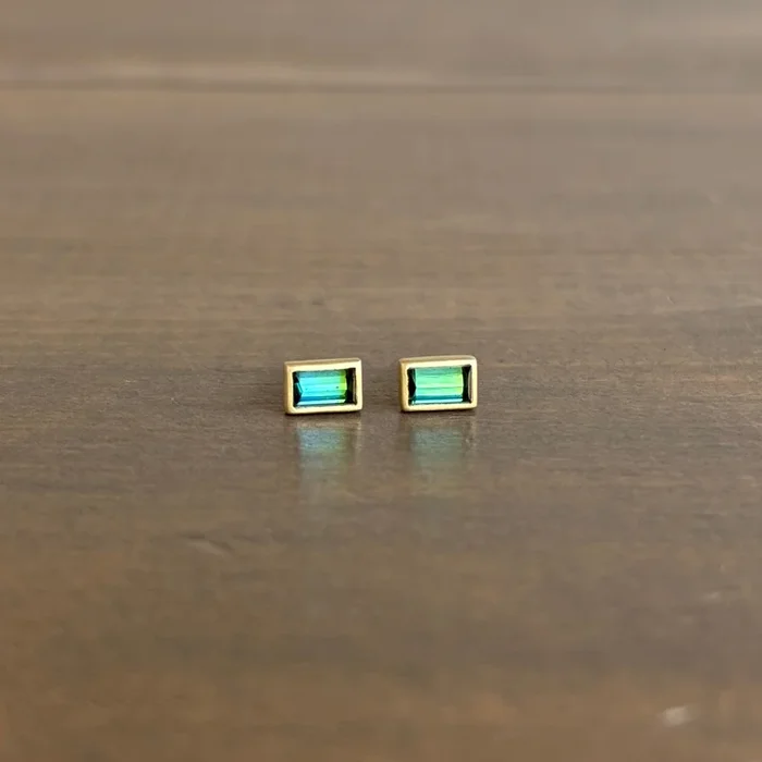 Green Tourmaline Baguette Stud Earrings