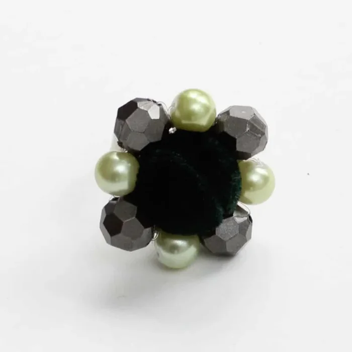 Green Velvet Beaded Ring