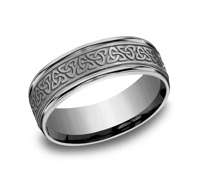 Grey Tantalum 7mm Love Knot Triangle Polished Round Edge Wedding Band