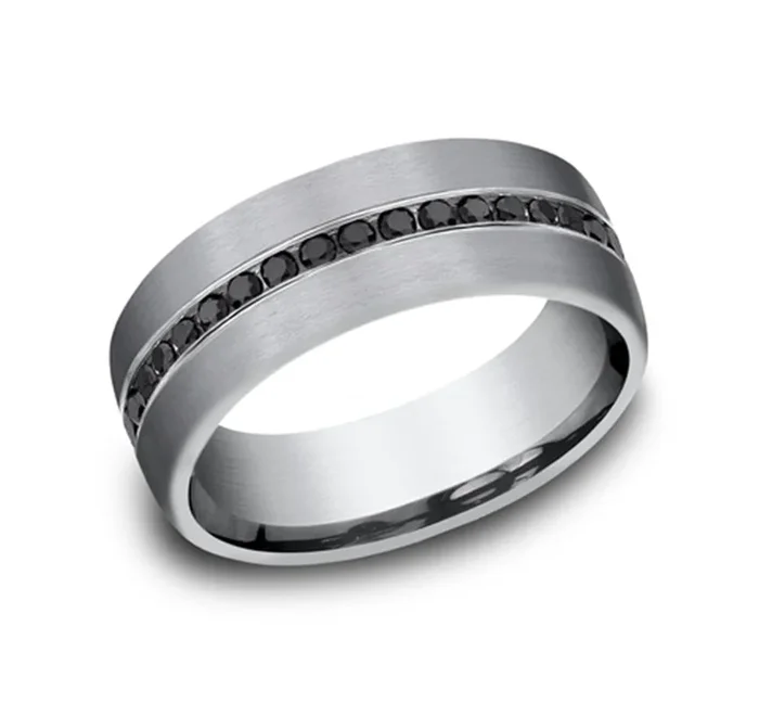Grey Tantalum ‘The Edison’ 7.5mm Black Diamond Channel Set Wedding Band