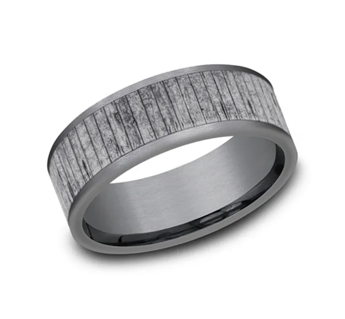 Grey Tantalum Wood Split 8mm Straight Edge Wedding Band