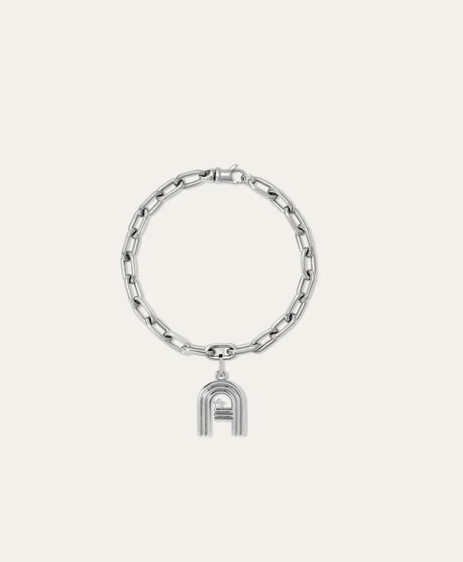 Groovy Diamond Initial Charm Bracelet on 5.3mm Italian Chain in Sterling Silver