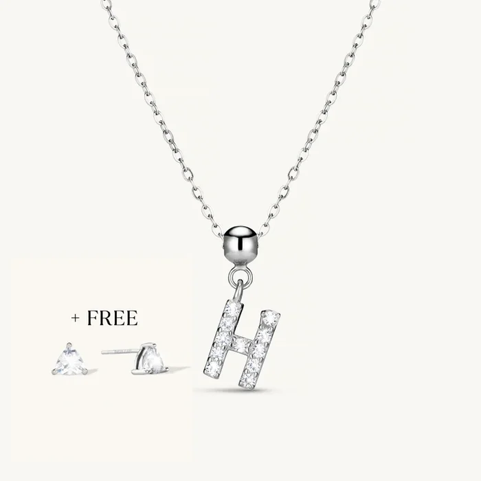 H Diamond Initial Charm Necklace + FREE Diamond Trio Studs Silver