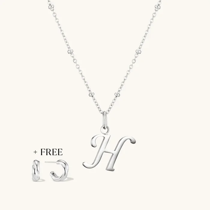 H Script Initial Necklace + FREE Allure Hoops Silver