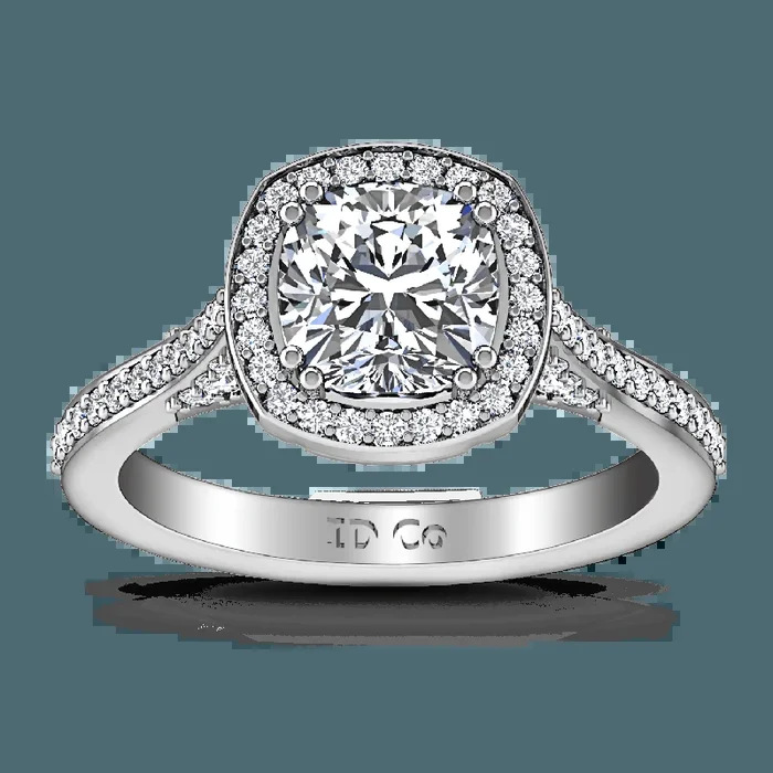 Halo Cushion Cut Diamond Engagement Ring Coco 14K White Gold