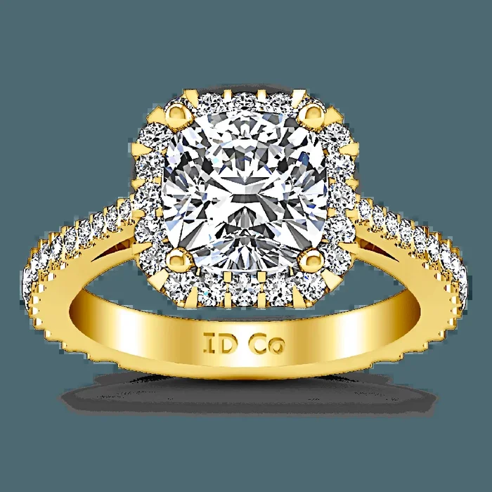 Halo Diamond Cushion Cut Engagement Ring Adalyn 14K Yellow Gold
