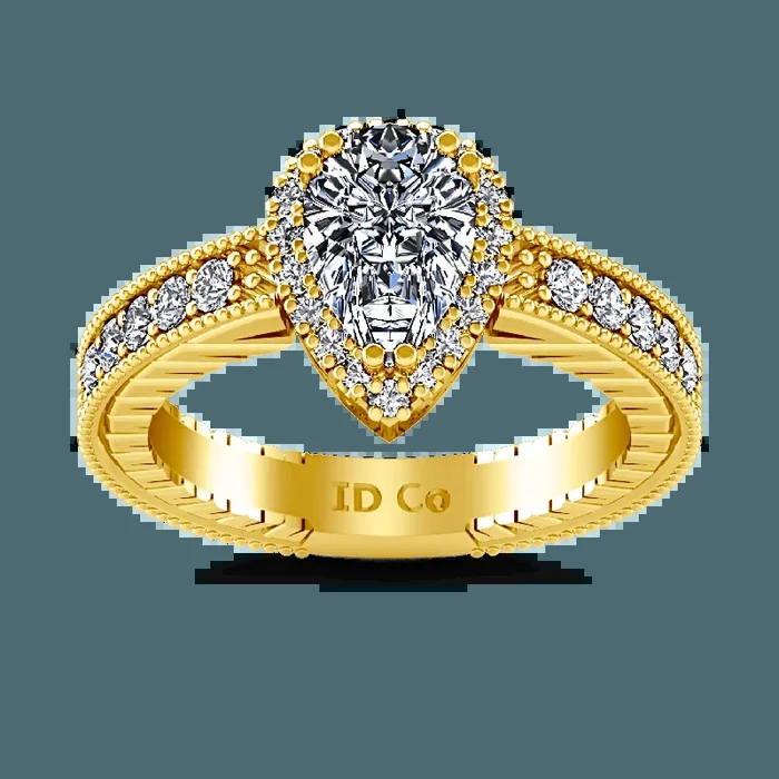 Halo Diamond Engagement Ring Candence 14K Yellow Gold
