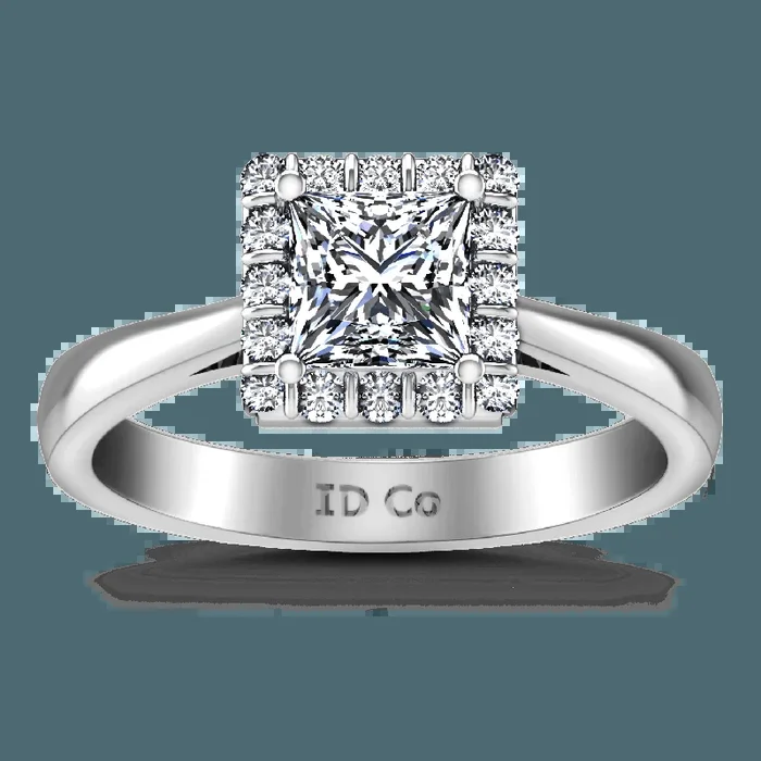 Halo Princess Cut Diamond Engagement Ring Lumiere 14K White Gold