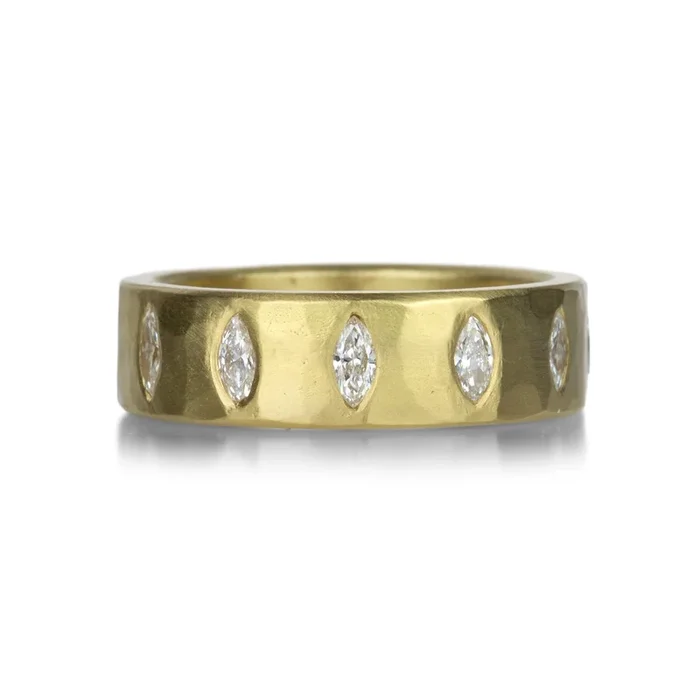 Hammered Marquise Diamond Band