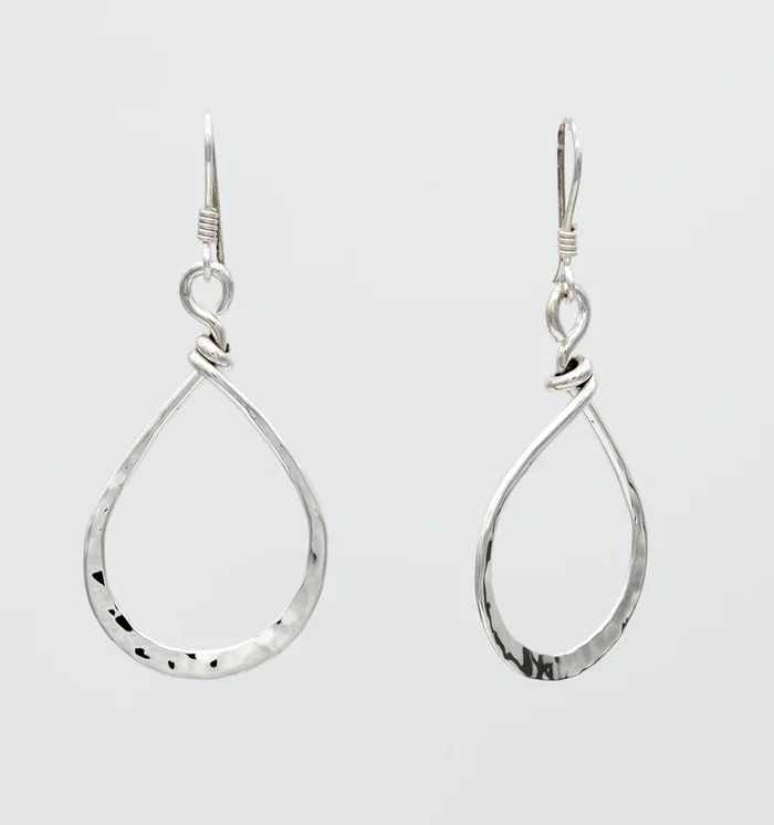 Hammered Sterling Silver Teardrop Dangle Earrings
