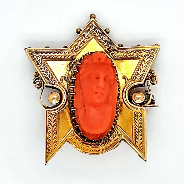 Hand Carved Victorian Coral Cameo