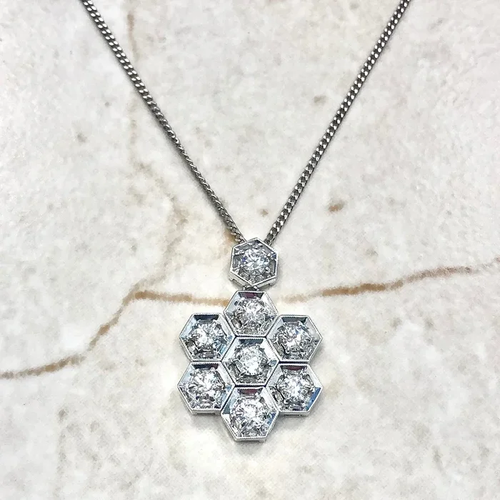 Handcrafted 18 Karat White Gold 1.20 Carat Diamond Snowflake Pendant Necklace By Carvin French