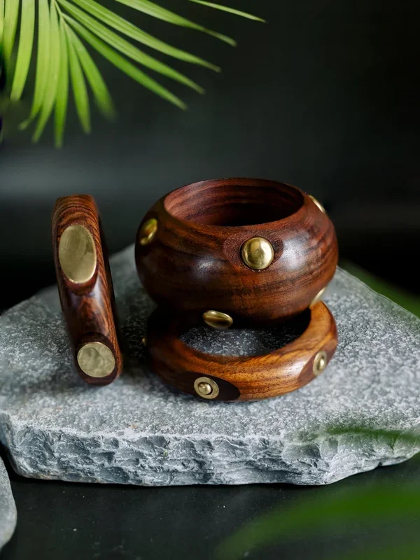 Handcraved Wooden Bangles Combo – Stack of 3 Bangles