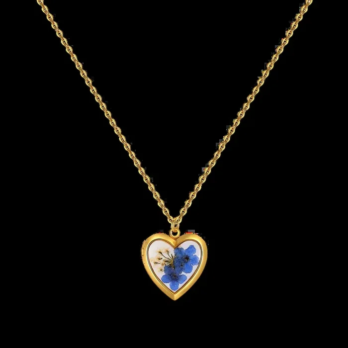 Handmade Pressed Flower Photo Heart Locket