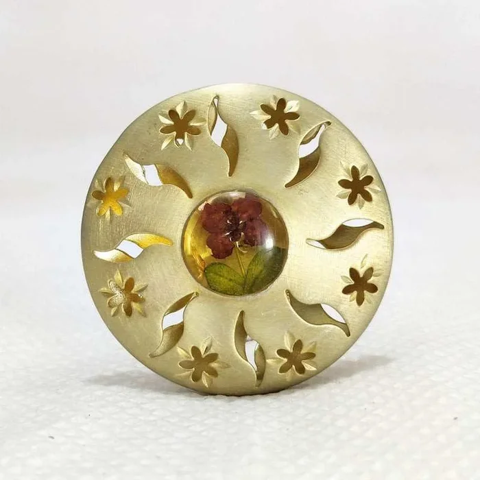 Handmade Pressed Red Flower Luxurian Jewels Ring