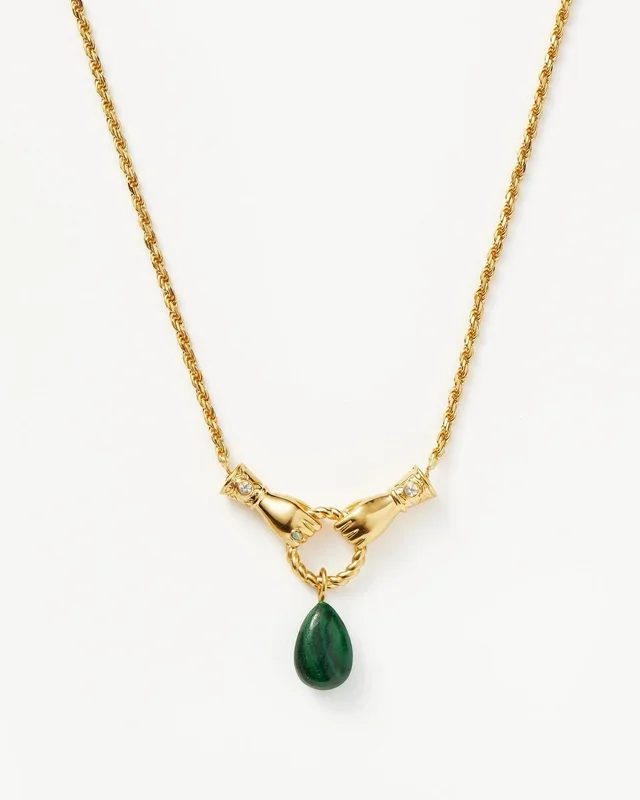 Harris Reed In Good Hands Drop Pendant Necklace | 18ct Gold Plated/Malachite & Pearl