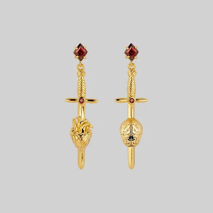 HEART & MIND. Heart & Brain Sword Earrings – Gold