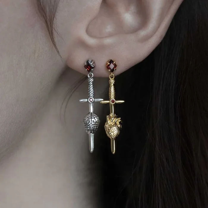 HEART & MIND. Heart & Brain Sword Earrings – Silver