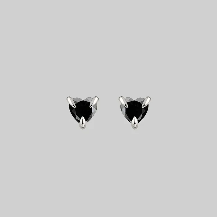 HEART & SOUL. Black Spinel Heart Stud Earrings – Silver