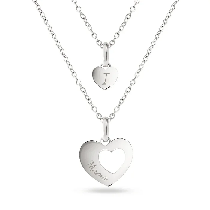 Heart ‘Mini & Me’ Necklace Set (Silver)