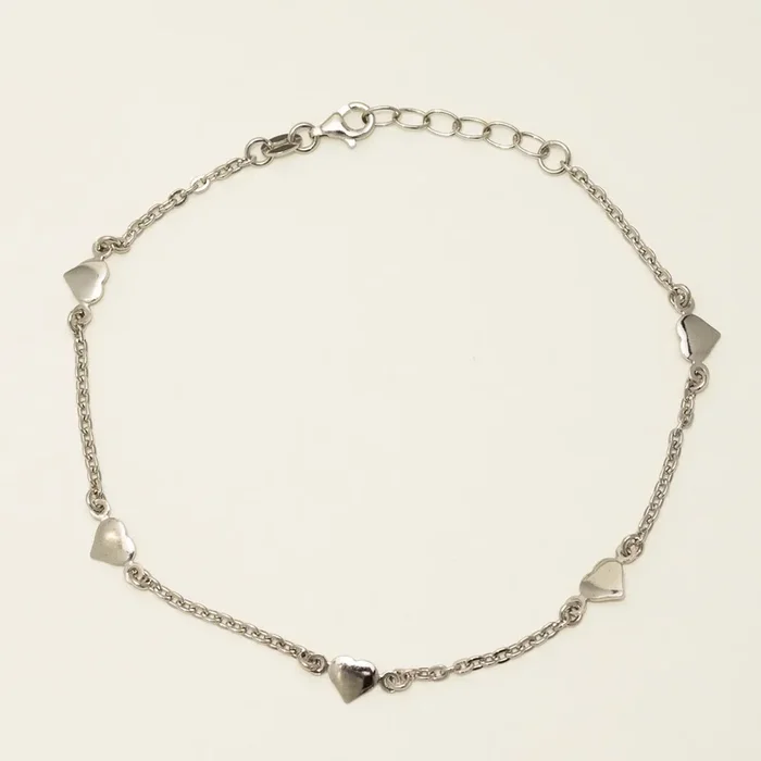 Heart Ankle Bracelet in Sterling Silver (9-10 inches)