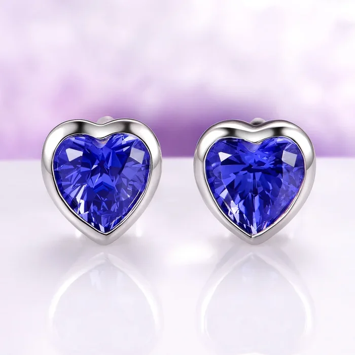 Heart Bezel Tanzanite Sud Earrings in Sterling Silver