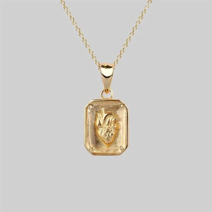 HEART KEEPER. Anatomical Heart Under Glass Necklace – Gold