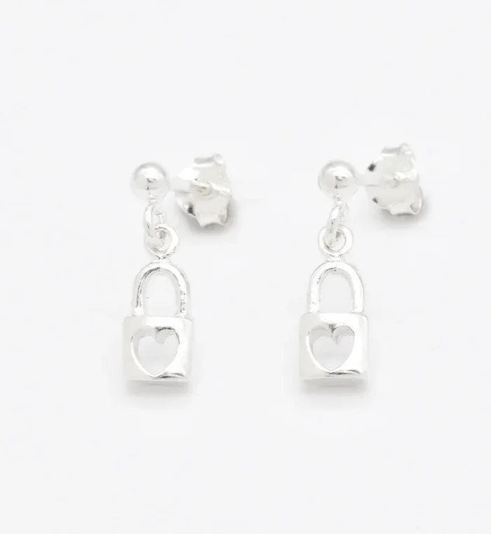 Heart Lock Earrings – Silver Heart Earrings – Heart Padlock Earrings