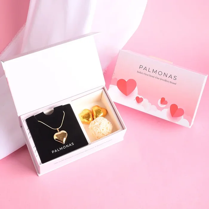 Heart Pendant Gold Chain Necklace Love Gift set