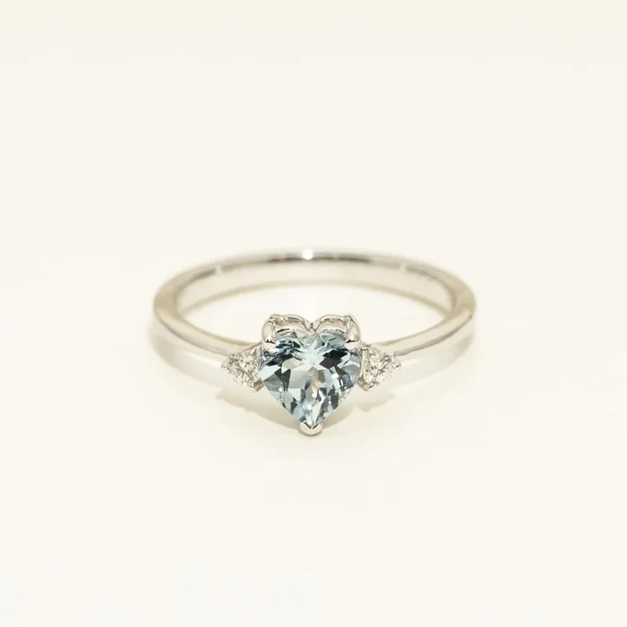 Heart Shaped Aquamarine Ring in 14kt White Gold with Diamonds (1/20ct tw)