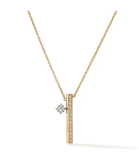 Hearts On Fire 18K Yellow Gold Barre Floating Single Diamond Pave Necklace