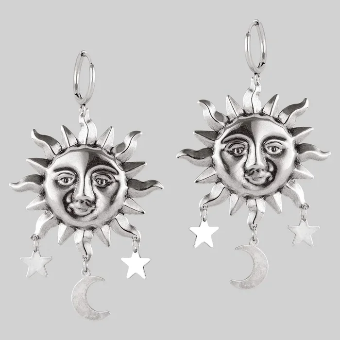 HELIOS. Sun & Moon Dream Catcher Hoop Earrings – Silver