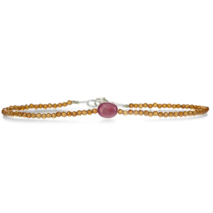 Hessonite Garnet and Ruby Bead Bracelet
