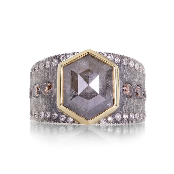 Hexagonal Diamond Rose Ring