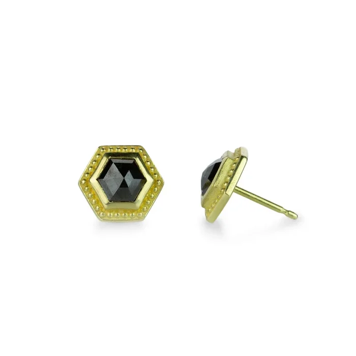 Hexagonal Rose Cut Black Diamond Studs