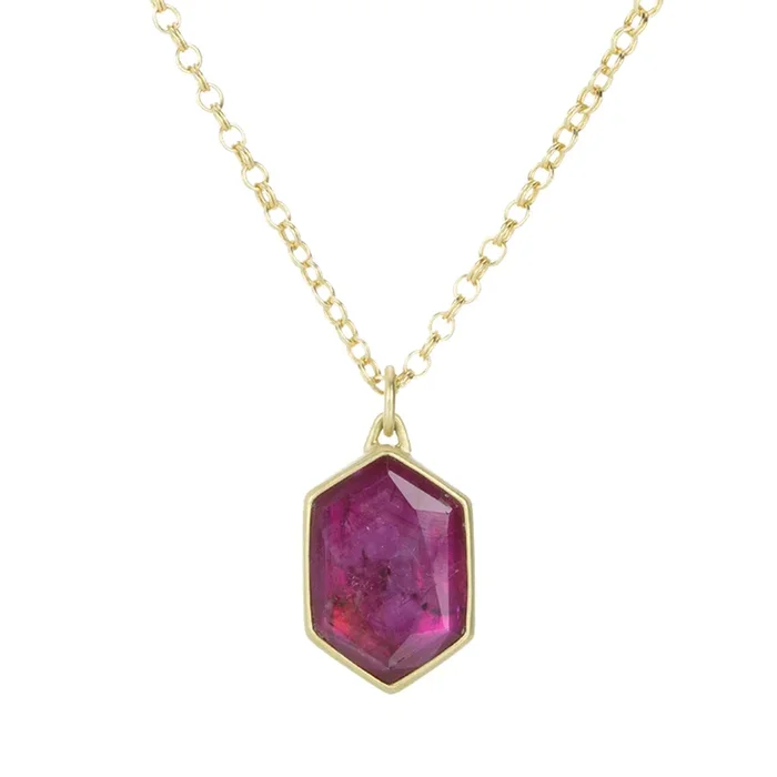 Hexagonal Ruby Pendant Necklace