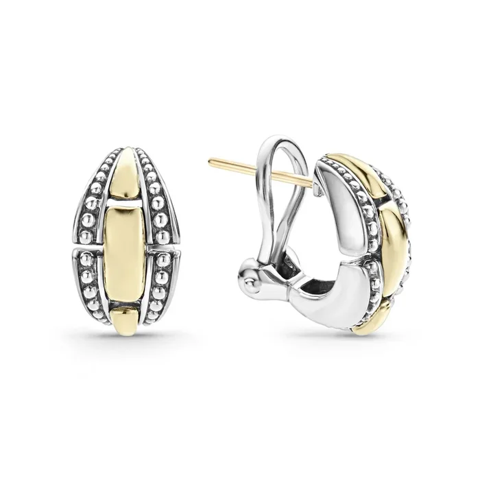 High Bar Two-Tone Caviar Link Huggie Earrings