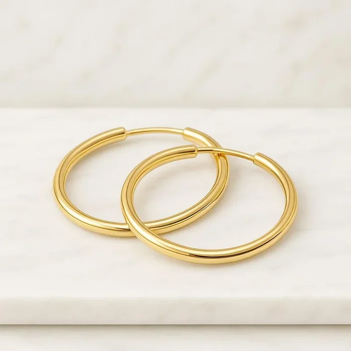 High Quality Real Gold Round Hoops Earrings For Her